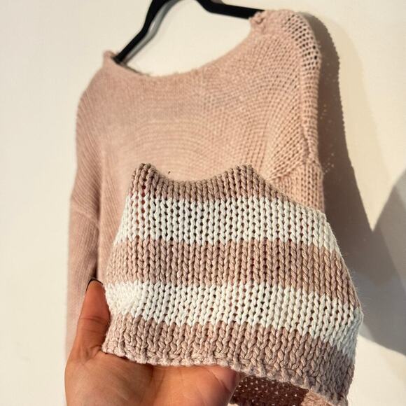 Francesca's Boho Knit Sweater - Open Back, Bell Sleeves, Striped Cuffs - Sm - Picture 5 of 6